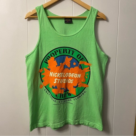 Vintage 1990 Nickelodeon Universal Studios Promo Slime Shirt Bright Green Tank - Picture 2 of 11